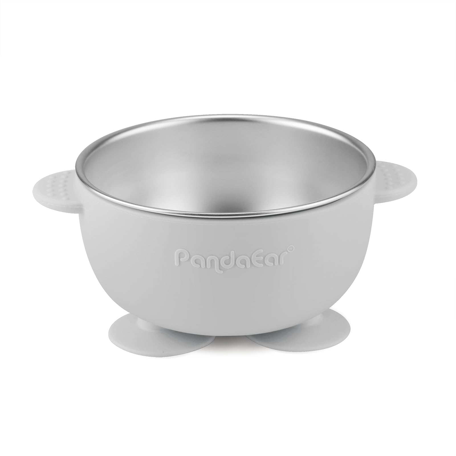 PandaEar Lot de 3 Bols Inox avec Ventouse et 3 Cuillères en Silicone | Set Antidérapant pour Bébé et Tout-Petit, Idéal pour Diversification Alimentaire, Sans BPA (Lin, Marron, Gris)