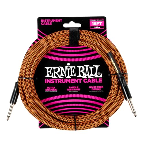 Image of Ernie Ball Braided Instrument Cable Straight /Straight 18ft - Pumpkin Pie