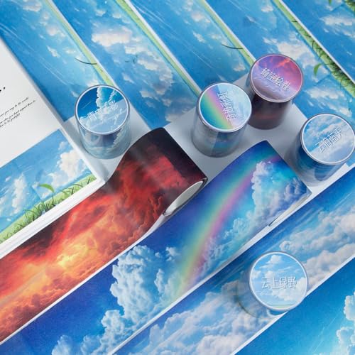 Image of Cloud Washi Tape Set,6 Rolls Scrapbook Sky Stickers Supplies,Self-Adhesive Aesthetic Washi Tape Stickers for Scrapbooking,Bullet Journaling,Wedding Invitation(Speculating Clouds)