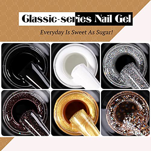 UR SUGAR UV Nagellack Schwarz Weiß Gel Nagellack Set, 6 Farben Shellac Set Farbgel Glitzer Gold Silber Gelnägel Set… – Bild 6