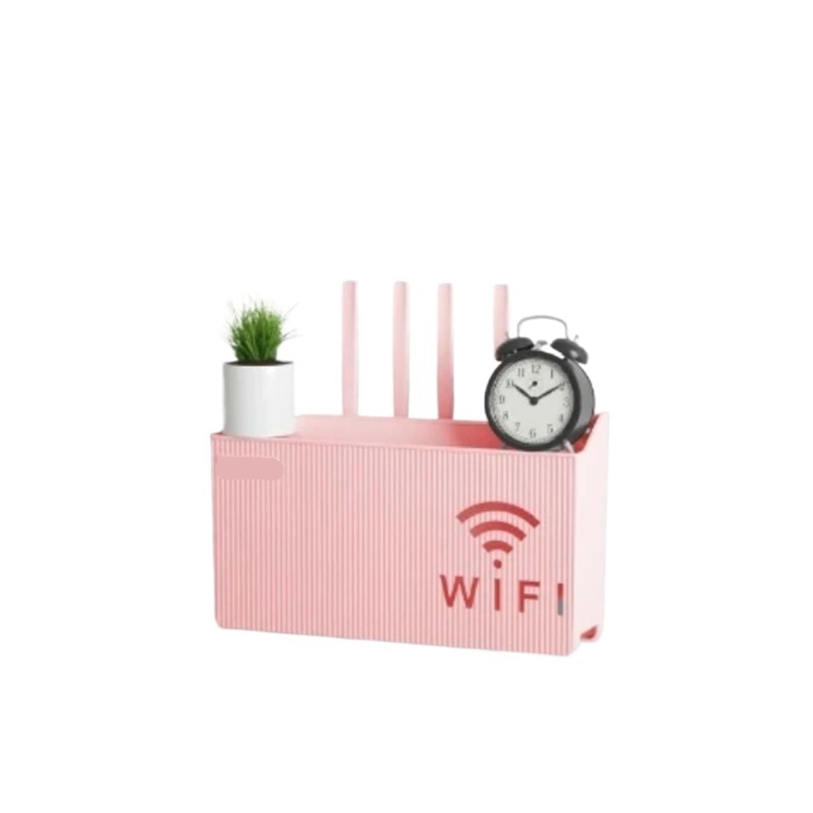 Sqqcreato Pink Wifi Router Storage Box Wall Mounted Storage Box, Wireless Wifi Set-Top, Router Rack, Non Perforated(Pink)
