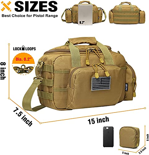 DBTAC Gun Range Bag Small | Tactical 2X Pistol Shooting Range Duffle Bag with Lockable Zipper for Handguns and Ammo (Tan)