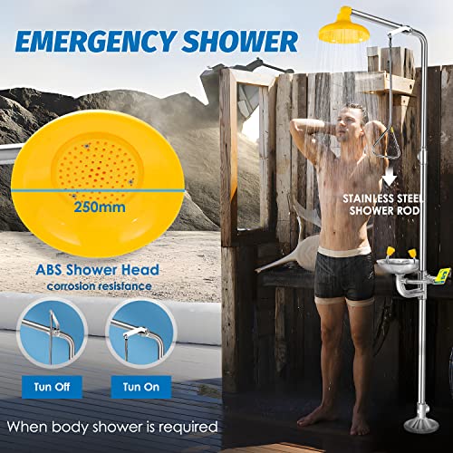 Frifreego Emergency Shower Eye Wash Station Combination Eyewash Station With Safety Shower Device, 304 Stainless Steel Eye Wash Shower Station For Lab Worksite Factory, Include A Eyewash Sign #TOP3
