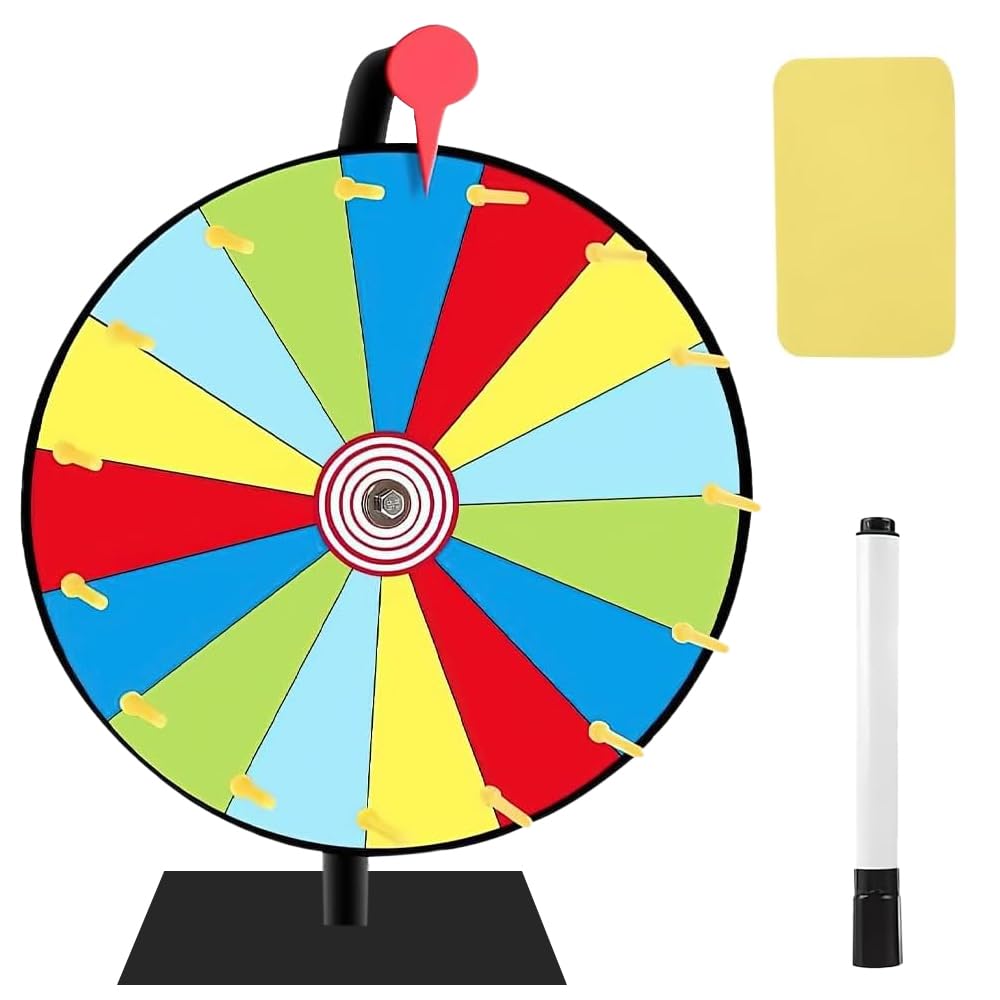 Glücksrad, 30CM Glücksrad zum Drehen, 15 Slots Drehrad Glücksrad mit Radiergummi und Markierstift, glücksrad zum selbstgestalten für Wortspiele, Halloween, Weihnachten