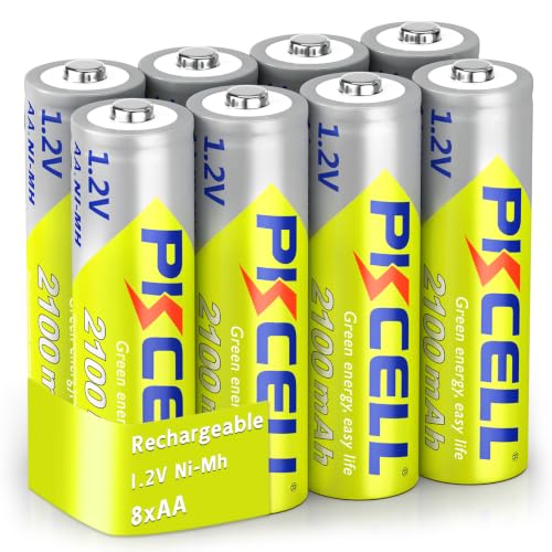 PKCELL 8 pilas recargables AA de NIMH de 2100 mAh, pilas AA recargables de 1,2 V, baja autodescarga, alta capacidad y batería precargada para luces solares al aire libre, linternas