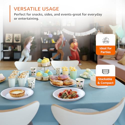 Image of Amazon Basics Bagasse Disposable Round Plates | 6 Inch - Pack of 50 | Biodegradable | Leak-Resistant | Hot & Cold Food Safe | Eco-Friendly | Party, Weddings, Birthdays, Events, Travel Plates