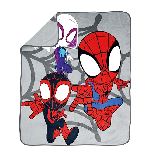 Image of Jay Franco Spidey & His Amazing Friends Plush Throw Blanket - Measures 50 x 60 Inches - Kids Super Soft Fleece Bedding Features Ghost Spider Gwen & Miles Morales