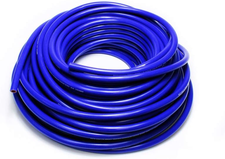 HPS 1/8" ID blue high temp reinforced silicone heater hose tubing, 25 feet length, Max Temperature Rating: 350F, Bend Radius: 1/2"