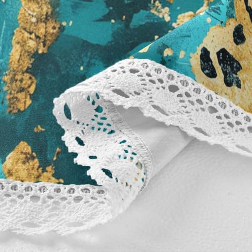 Nappe ronde imprimé léopard bleu doré 152 cm lavable avec dentelle
