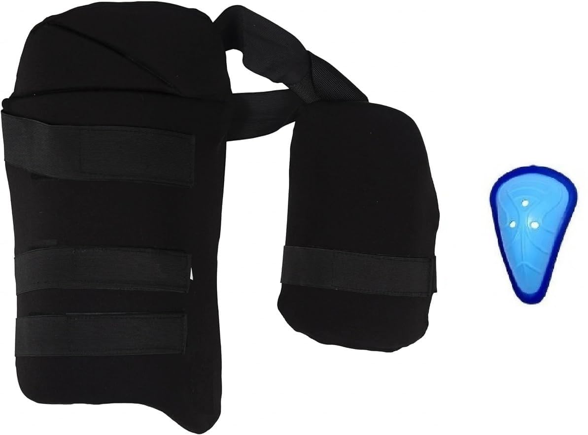 HTM Cricket Combo Ultimate Combo of Cricket Thigh Pad & Inner Thigh Pad for Right Handed Batsman with Abdmoninal Guard (L Guard) (Black), ( Size- Men's )-image-14