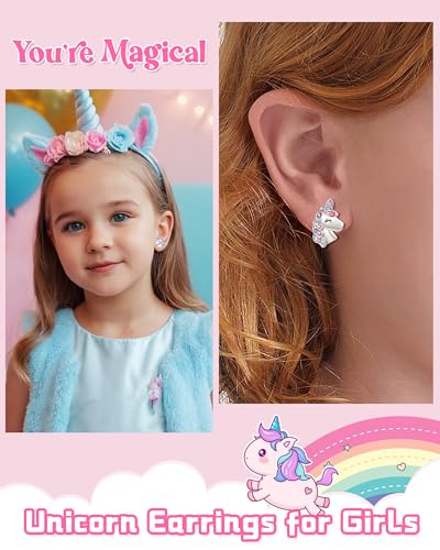 UNGENT THEM Hypoallergenic Unicorn Stud Earrings for Granddaughter Daughter Niece-Magical Kindergarten Graduation Valentines Christmas Birthday Gifts2