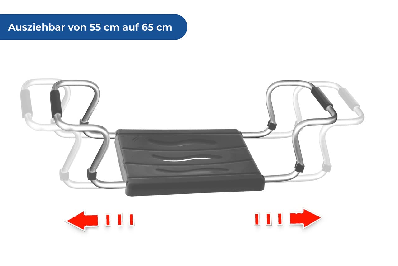 WENKO Badewannensitz Mod. Secura ausziehbar Tragkraft 120 kg TÜV GS geprüft Breite variabel 55 bis 65 cm Sitzfläche 37 x 27 cm Farbe Silber