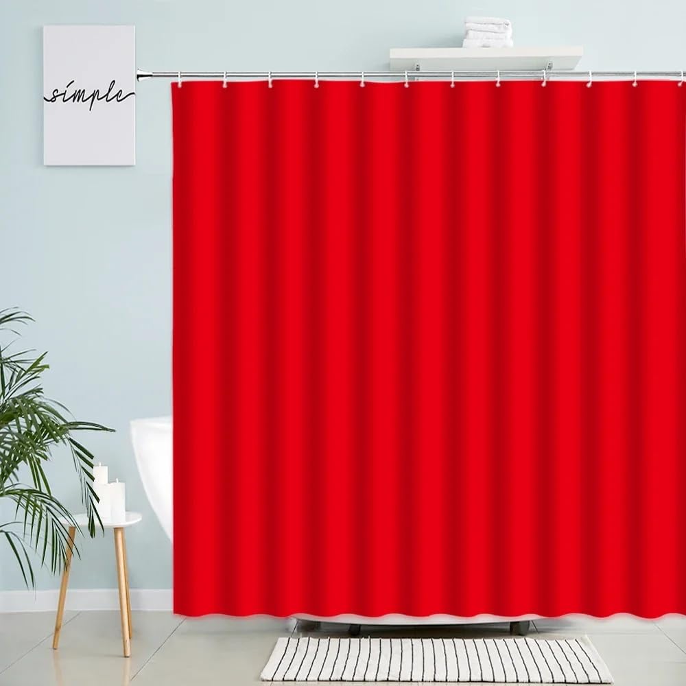 Generisch Einfarbiger,Violetter Duschvorhang 200X200 – Wasserdicht,Schlicht,Reinfarbig,Dekorativer Badewannenvorhang – Waschbarer Badezimmervorhang mit Haken,Rot,
