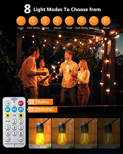 Sylsmart Solar String Lights Outdoor, 48Ft With Rechargeable Usb Port And Remote, Waterproof Shatterproof Vintage Edision Led S14 Bulbs, 8 Light Modes Solar Powered Patio Lights For Garden,Party #TOP4