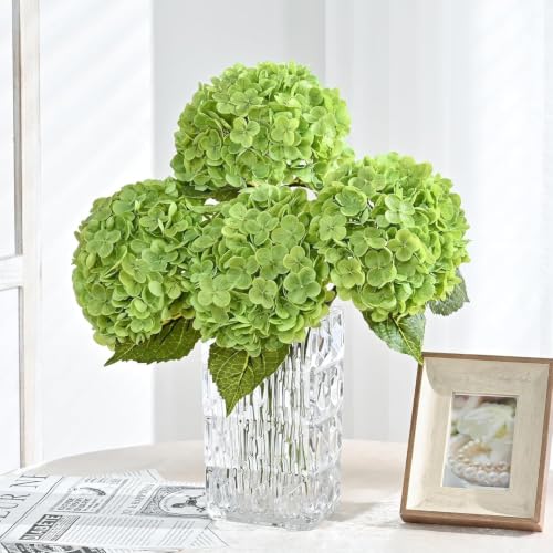 Image of CURATED CART Hydrangea Artificial Flowers with Stem, for Home Decor, Party, Living, Office Table, Realistic Look, Fake Flowers, 12 Inch (Green, 2)