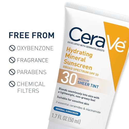 CeraVe Hydrating Mineral Sunscreen SPF 30 with Sheer Tint | Tinted Mineral Sunscreen with Zinc Oxide & Titanium Dioxide | Blends Seamlessly For Healthy Glow | Light, 1.7 Fluid Ounce - Image 6
