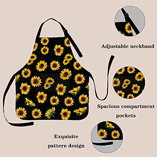 Qnyko 2 Piece Kitchen Sunflower Bib Aprons For Men And Women, Adjustable Neck Bands Waterproof Aprons With Pockets For Chef Bbq Painting #TOP2