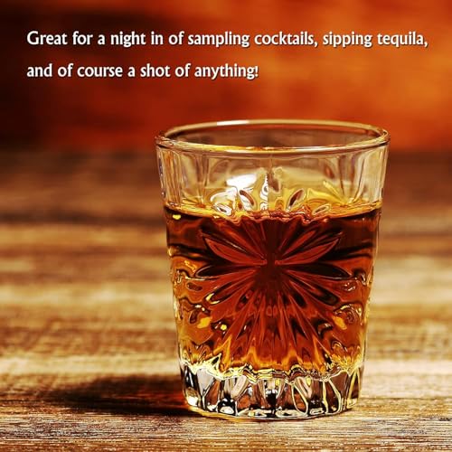Image of bellemax Classy Shot Glass for Espressos, Spirits & Liquors,Whiskey, Vodka Shot, Tequila Shot, Wine Tasting, Cocktail Pour, Bar Accessory & Home Decor Parties Glasses Set of 6 (BR-07)