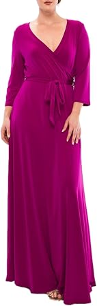 PacificPlex Womens Long Sleeve Wrap Solid Flowy Maxi Dress