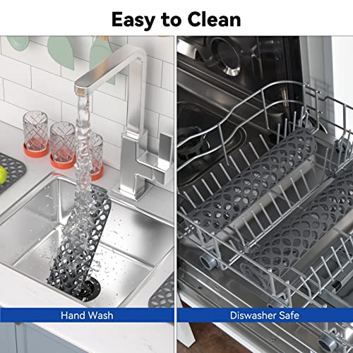 Kitchen Sink Mats, Toovem 2Pcs Non-Slip Heat Resistant Silicone Sink Protector Mat For Bottom Of Stainless Steel Porcelain Sink, Folding Farmhouse Rear Drain Sink Mats, Center Drain #TOP4