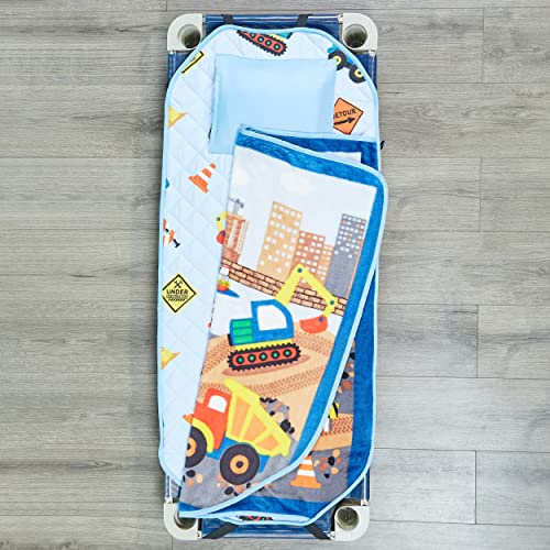 EVERYDAY KIDS Cute Preschooler and Toddler Cot Nap Mat for Home, Daycare, Preschool and Kindergarten; Easy to Roll Sleeping Mat with Elastic Straps, Pillow and Blanket - Thumbnail 5