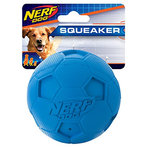 Nerf Dog Soccer Ball Dog Toy with Interactive Squeaker, Lightweight, Durable and Water Resistant, 3.25 Inches, For Small/Medium/Large Breeds, Single Unit, Blue, Model Number: 2171