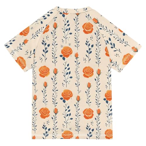 ALAZA Kids Rash Guard Girls Toddler Swim Shirts Short Sleeve Orange Rose UPF 50+ 3T2
