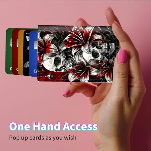 RFID Blocking Card Holder Wallet Billeteras de Hombres, Pop Up Minimalist Wallet for Men Women, Large Capacity Smart Wallet fit Money, ID Card, Driver's License, Saffron Skull4