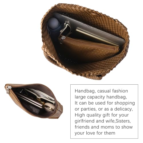 Image of Hand Woven Bag Tote BagS For Women Top Handle Shoulder Vegan Leather Large Travel Beach Hobo Handbag