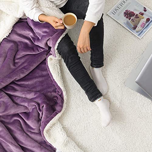 Nanpiper Throw Blanket Reversible Sherpa Flannel Bed Blanket Super Soft Fuzzy Plush Fleece Microfiber (90"X90" Cassis Purple) Queen #TOP2