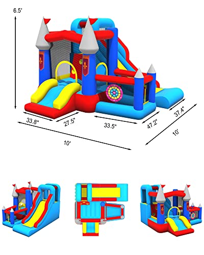 RETRO JUMP Inflatable Bounce House, 6-in-1 Jump & Slide Bouncy House for Kids Outdoor, Kids Bounce House with Blower, Stakes & Repair Kit, Bouncy Castle for Kids Birthday Party
