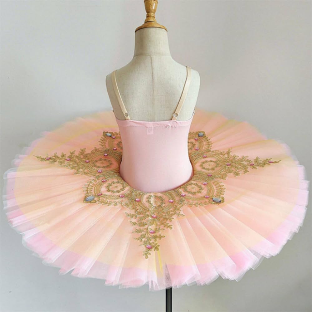Tutú de Ballet Profesional para niñas, tutú de panqueque del Lago de los Cisnes, Disfraz de Bailarina para Fiestas y Bailes, Vestido para competiciones de Ballet,Naranja,150