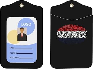 French DNA France Flag Badge Holder with Lanyard, Vertical Leather Id Badge Holders with 1 Clear Id Window for Offices, Staff, Students, Employees