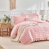 Flysheep Tufted Dots Ruffle Comforter Set Twin Size, 3 Pieces Pink Vintage Farmhouse Shabby Chic Comforters, Jacquard Boho Bohemian Bedding Set for Girls (1 Ruffled Comforter+ 2 Pillow Shams) #3