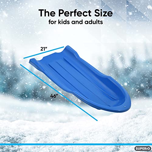 Image of Superio Toboggan Snow Sled for Kids and Adults, 46 inch Heavy Duty Plastic Open Back Slider with Handles and Hole for Pull Ropes- (Ropes Excluded) Kid and Adult Winter Fun