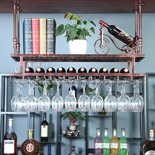 Étagère de plafond pour tasses à vin et bouteilles, support en métal suspendu pour bar et cuisine