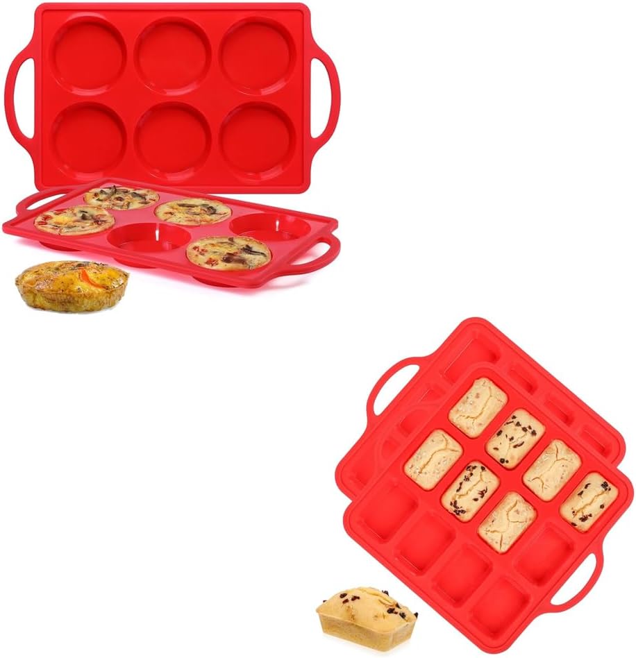 CAKETIME Silicone Muffin Top Pan & Silicone Mini Loaf Pan