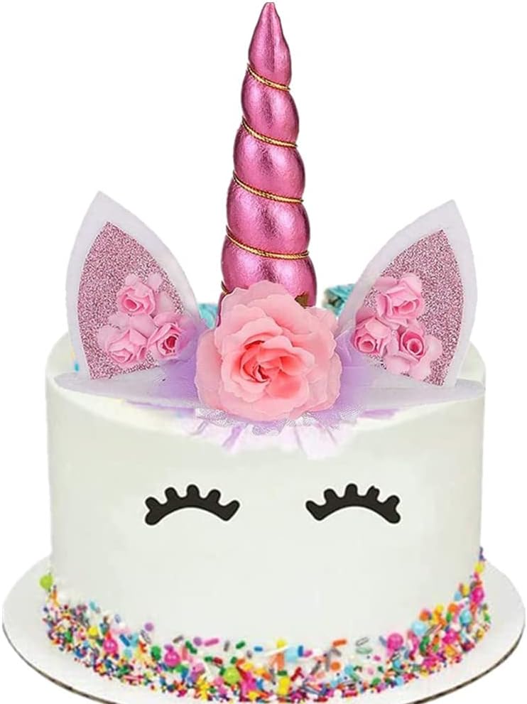 Unicorn Cake Topper Set, 6 Pieces, Gold, Party Supplies for Birthday, Baby Shower, Wedding, Yellow (Pink)