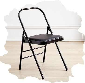 Foldable Iyengar Yoga Chair, Black, 18inch Seat Height, Adult, Indoor, Faux Leather, High Back, Armless, Rectangular, Compact, Yoga, 1 Count