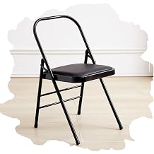 Foldable Iyengar Yoga Chair, Black, 18inch Seat Height, Adult, Indoor, Faux Leather, High Back, Armless, Rectangular, Compact, Yoga, 1 Count