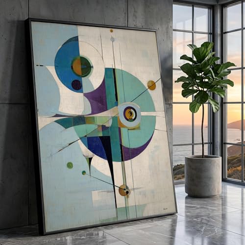 Tableaux muraux modernes bleus et verts pour salon milieu du siècle