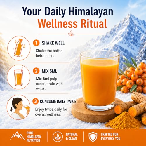 Image of Sea Buckthorn + Turmeric Pulp | Cold Pressed Himalayan Wellness Drink | Rich in Omega 3,6,7,9, Curcumin & Vitamin C | No Added Sugar | Antioxidant Rich | 300ml