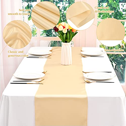 12 Pack Champagne Satin Table Runner 12 X 72 Inch Long Premium Table Runners For Wedding Party Events Decoration，Birthday Parties, Banquets Decorations，Graduations, Engagements #TOP2