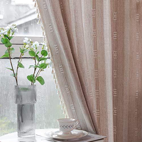 Deeprove Boho Curtains 84 Inches Long for Bedroom, Taupe Cotton