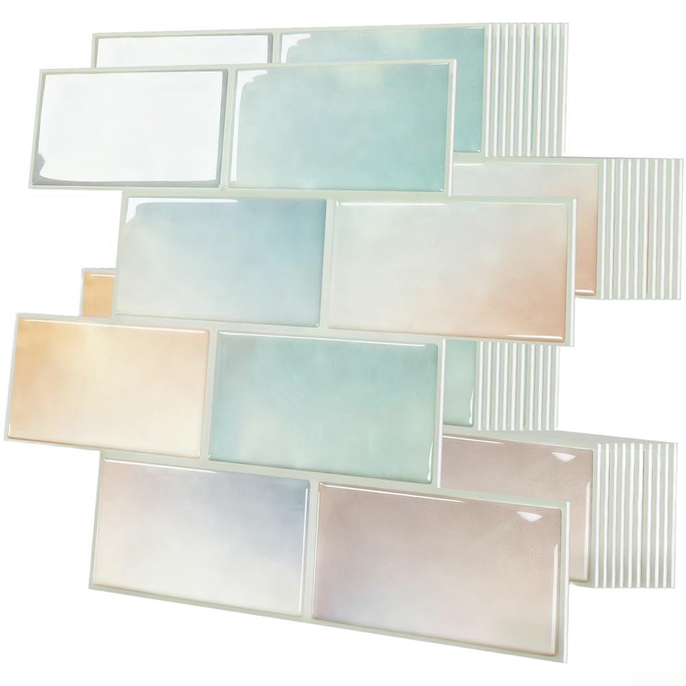 Autocollant mural PVC beige imitation brique cuisine salle de bain lot de 10
