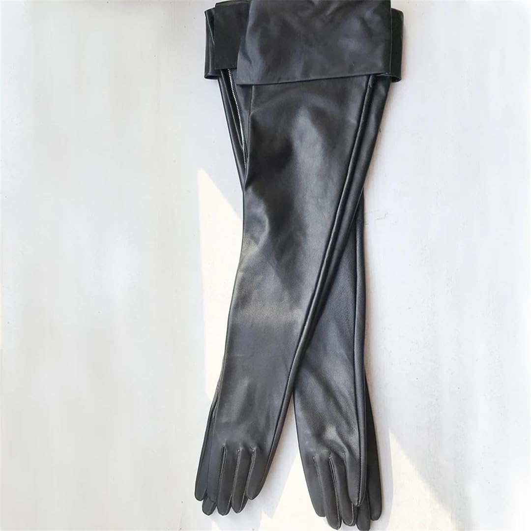 Kelsiop Damen maßgeschneiderte lange Lederhandschuhe extra lang schwarz doppellagig Schaffell Touchscreen Winterstil