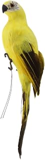 Adorno realista de guacamayo con plumas artificiales, pájaro, color amarillo