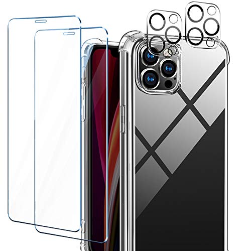 AROYI Handyhülle Kompatibel mit iPhone 12 Pro Hülle mit 2 Stück Panzerglas und 2 Stück Panzerglas Kamera