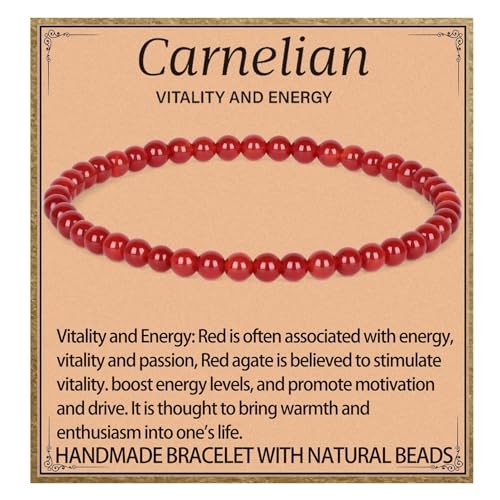LPBeads Handmade Natural Gemstone Stretch Elastic 4m Carnelian Bracelet Healing Crystal Round Stone Beads Jewelry Gifts for Women Men