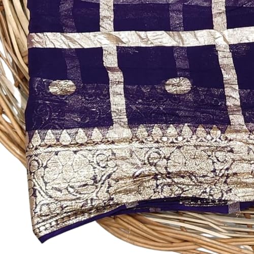 Image of Women's Pure Viscose Georgette Checks Zari Fabric Jaipuri Saree with Matching Blouse
